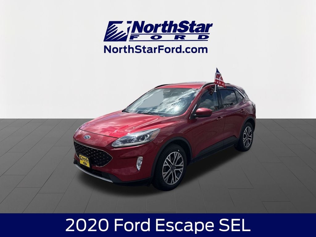 2020 Ford Escape SEL in Rapid Red Metallic Tinted Clearcoat — front three-quarter view