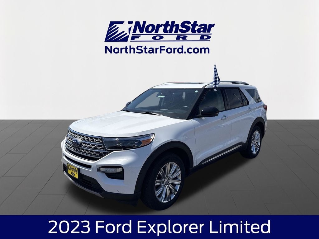 2023 Ford Explorer Limited in White Metallic — front three-quarter view