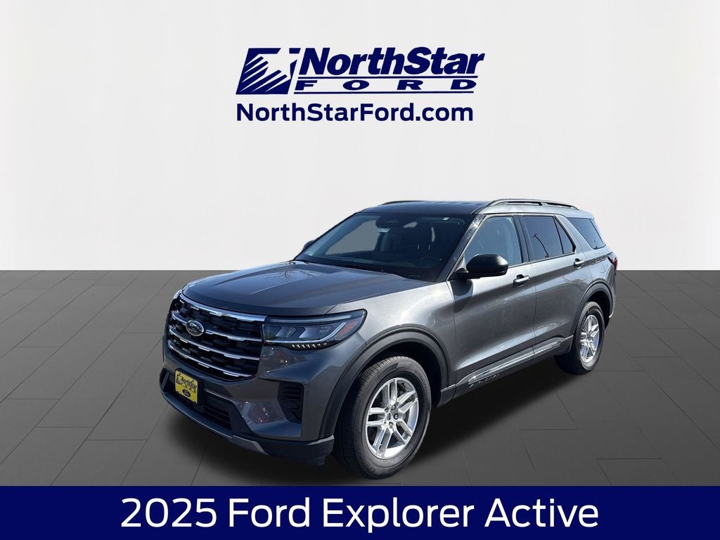 2025 Ford Explorer Active in Gray Metallic — front three-quarter view