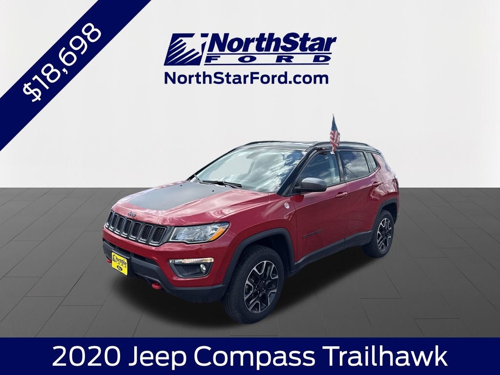 2020 Jeep Compass Trailhawk in Redline Pearlcoat — front three-quarter view